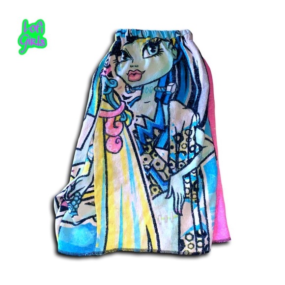 Vintage Monster High Hand Crafted Reworked Terry Cloth Towel Jorts Long Shorts - Picture 6 of 8
